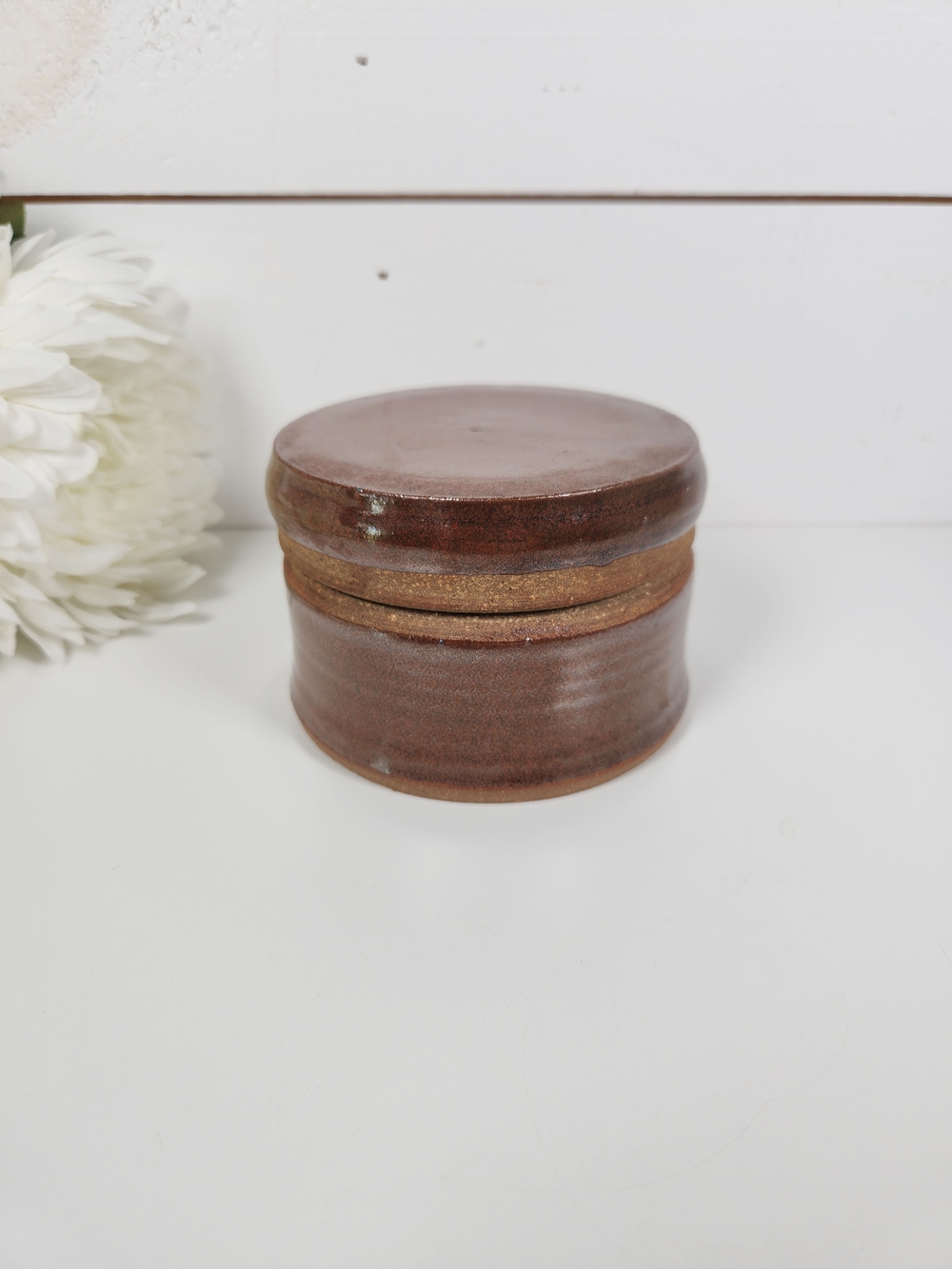 Vintage Signed Studio Pottery Lidded Box | Brown Hand Thrown Pottery Jar